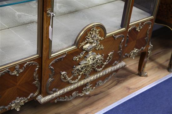 A late 19th century French ormolu mounted and kingwood stepped breakfront vitrine, W.4ft 8in.